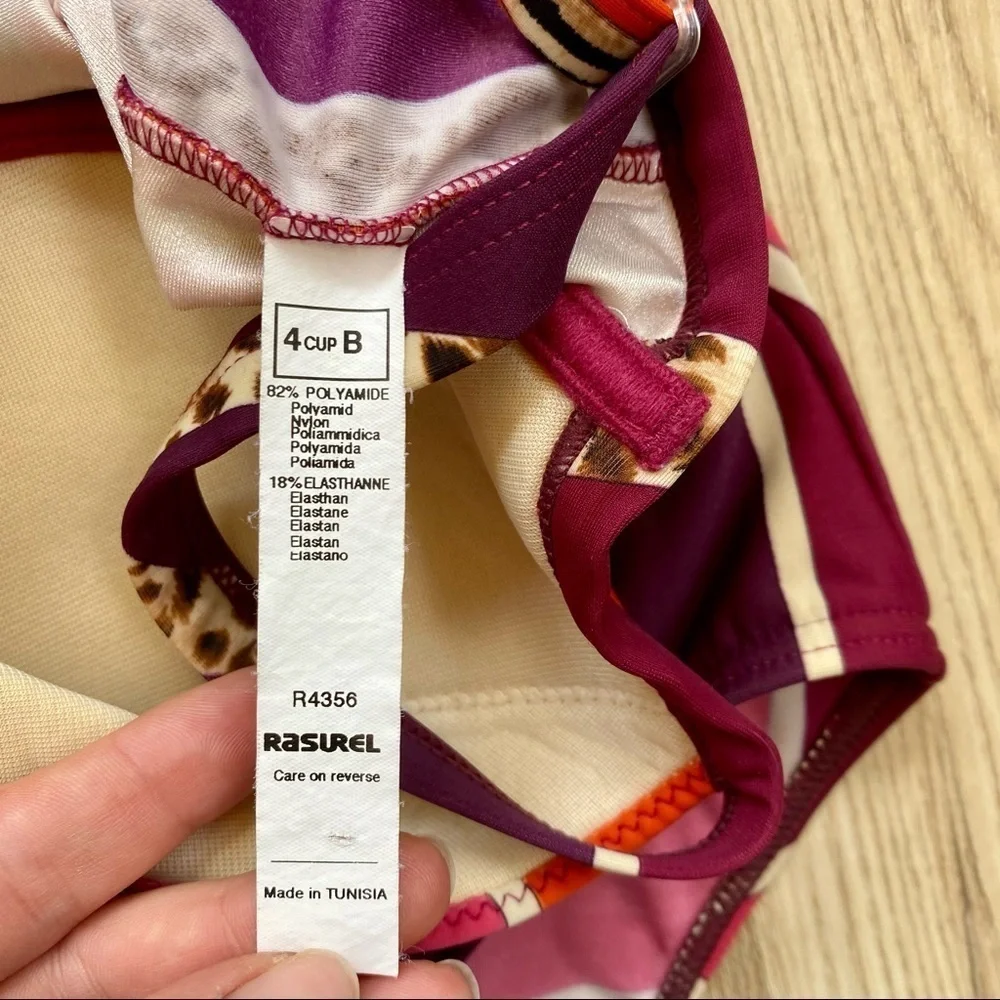 Rasurel Pink & Purple LOVE Animal Print Swimsuit | Color Block | Size 4 B Cup - Picture 4 of 4